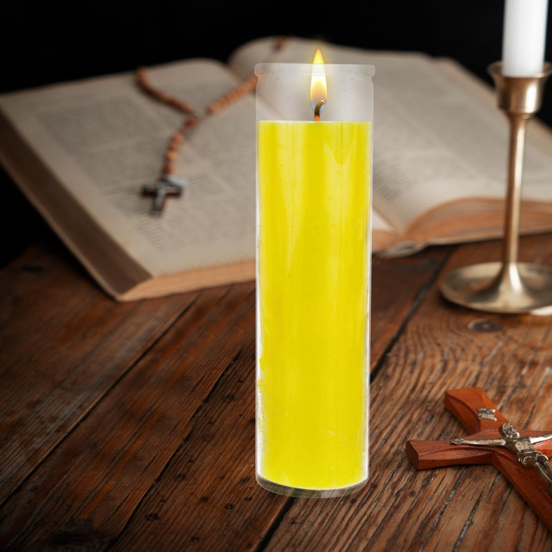 Mega Candles 6 pcs Unscented Yellow 7 Day Glass Container Devotional Prayer Candles, Premium Wax Candle 2 Inch x 8 Inch, Sanctuary, Vigils, Prayers, Blessings, Religious, Memorials, Remembrance - Image 3